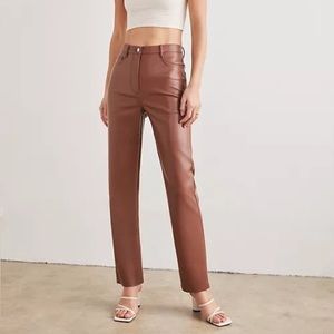Wilfred Aritzia Tan Melina Faux Leather Straight Leg Pant S